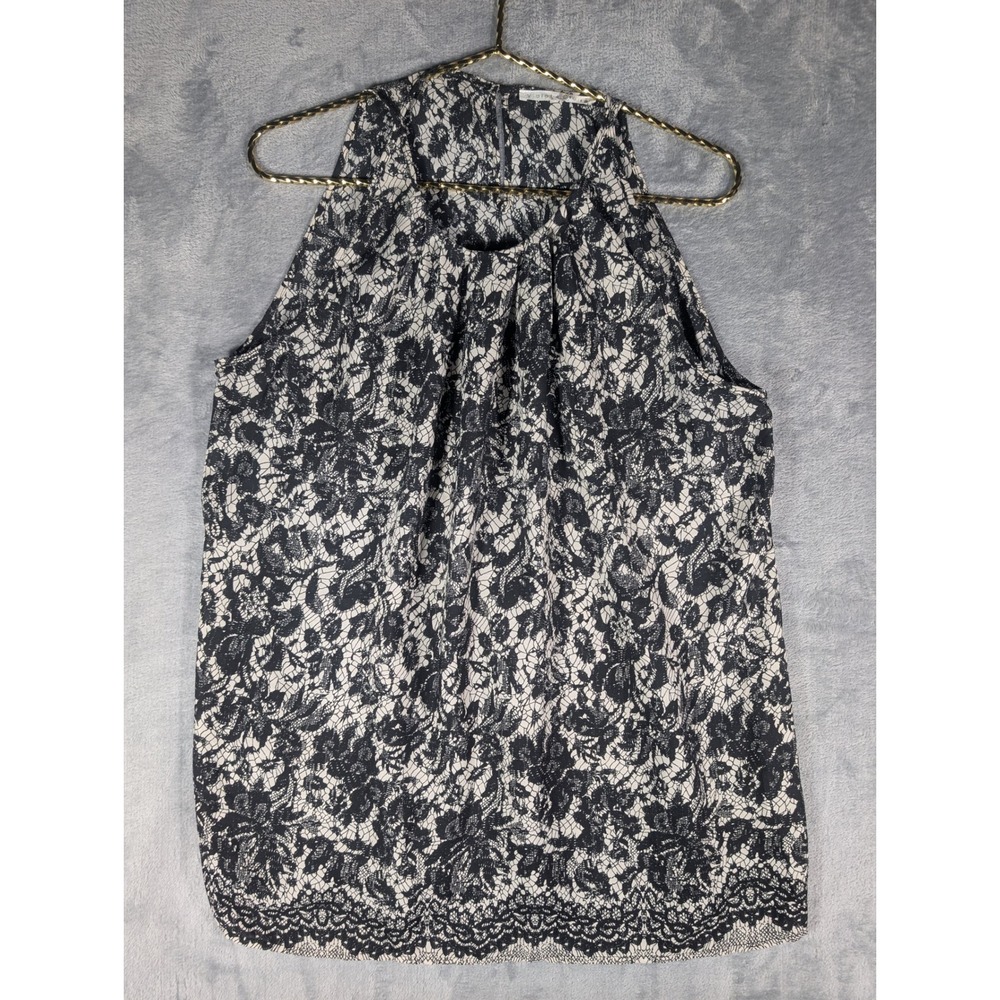 Violet Claire Womens Black Cream Floral Lace Print Halter Neck Blouse Large